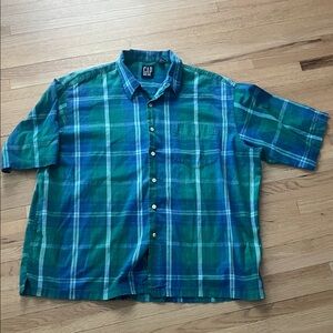 GAP Men's Green and Blue Camp Shirt, XL